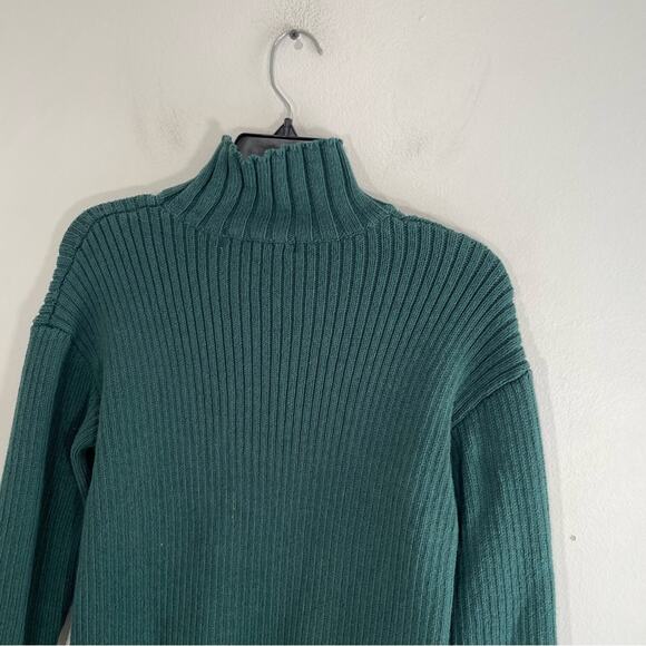 Free People Beach Trez Hunter Green Ribbed Mockneck Cotton Sweater Small - Picture 10 of 13